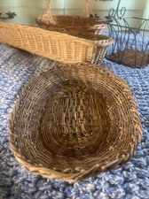 Vtg Oval Wicker Dark Brown Basket~Bread Display Vanity Fruit~Rustic Boho 10.5”