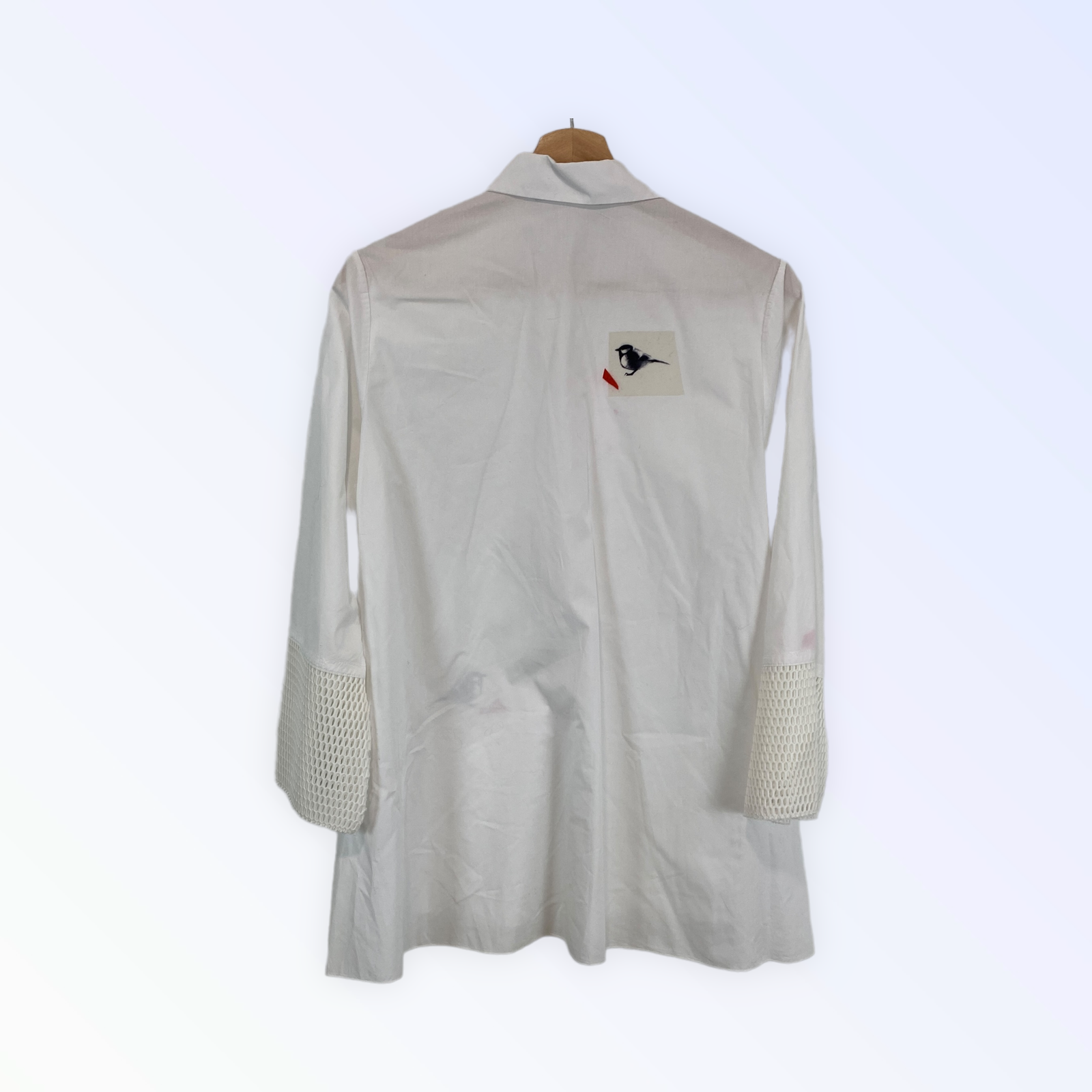 Mina Norton New York Button Front Shirt Tunic Wearable Art Bell Sleeve