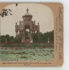 Pagoda & Water Lilies Forest Park St Louis Missouri MO Keystone Stereoview