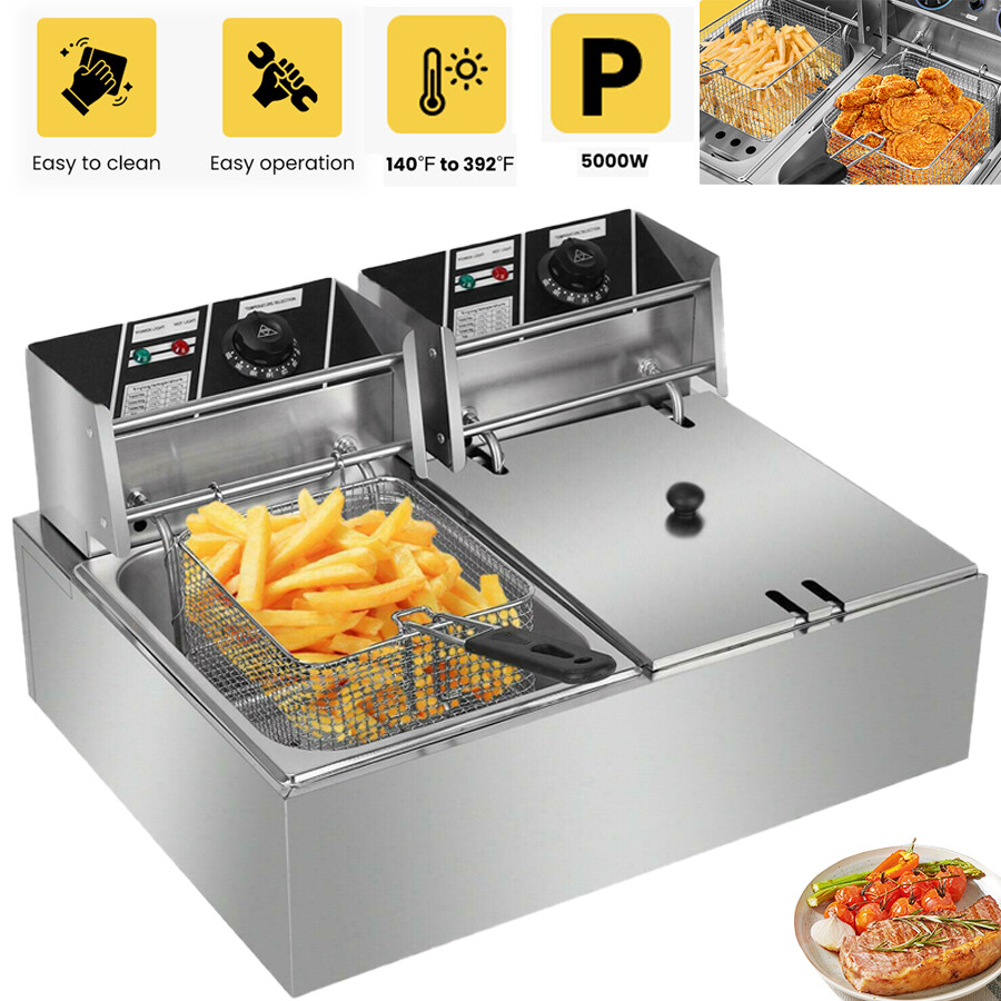 20L Öl-Fritteuse 5000W Große Doppel-Fritteuse Air fryer mit 2 Frittierkörbe