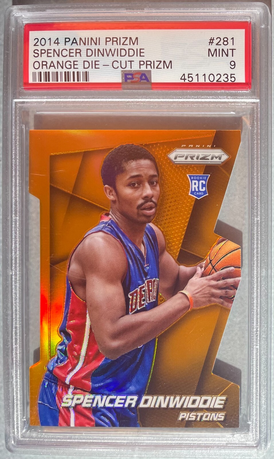 *087/139* 2014-15 Prizm ORANGE DIE-CUTS #281 Spencer Dinwiddie RC /139 PSA 9