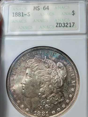 1881 S $1 Morgan Dollar ANACS Soapbox MS64 Toned #ZD3217