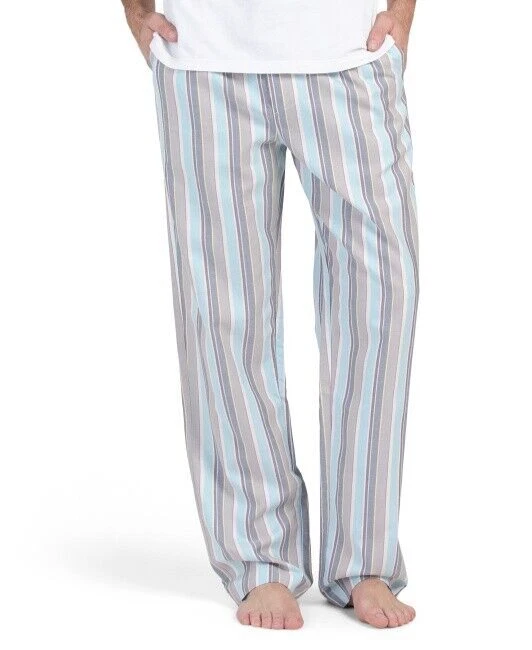 NWT Hanro NIGHT & DAY White/Aqua/Gray JAUNTY STRIPE Pajama/Lounge Pants Men S - Image 2 of 4