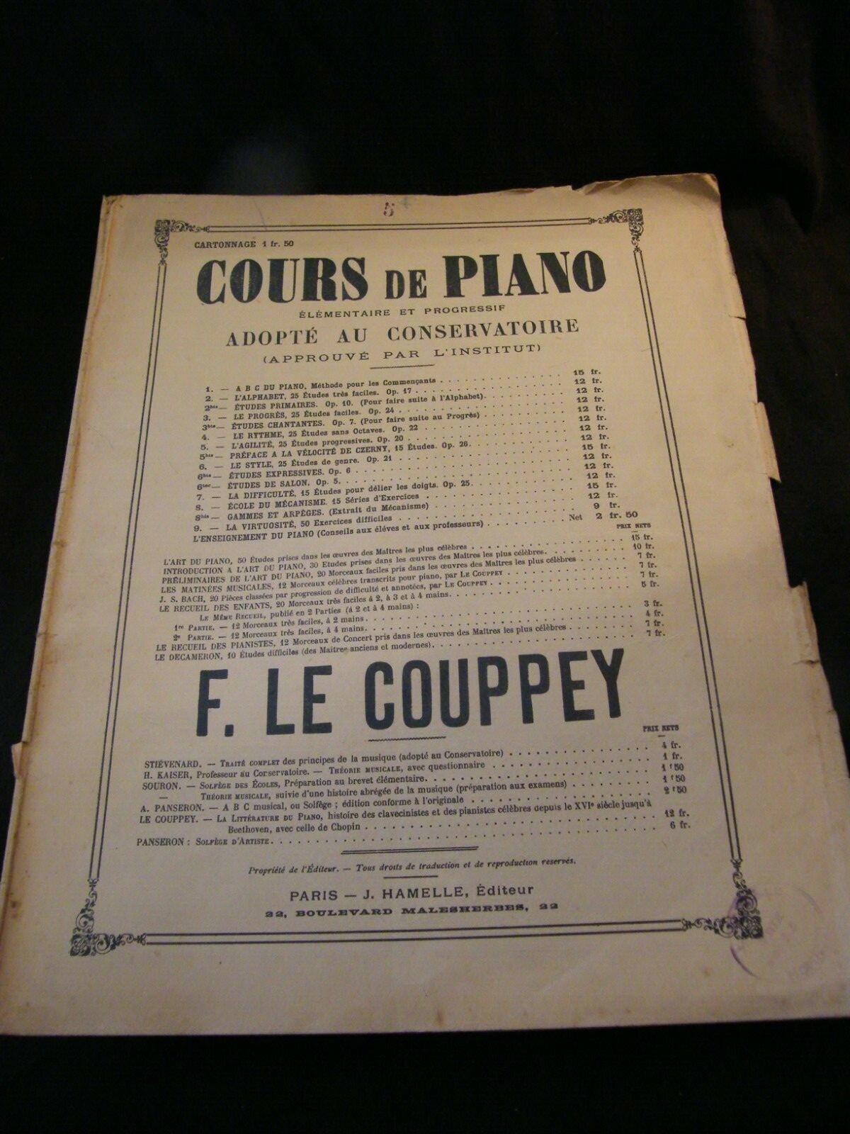Piano Lesson Sheet F Le Couppey
