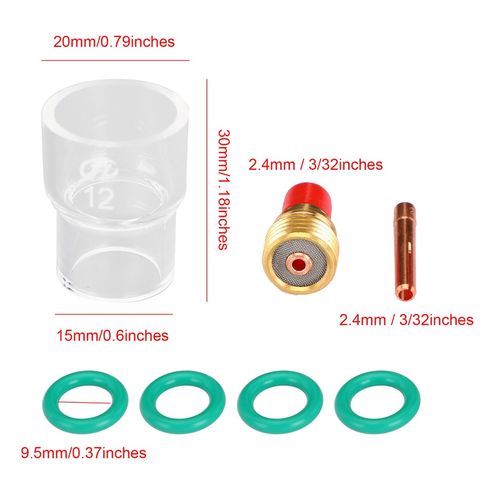7pcs TIG Welding Torch Stubby Gas Lens Glass Cup Kit For WP9/20/25 AUS