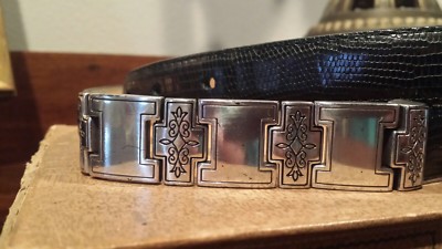 BRIGHTON Black Leather Silver Classy Detailed THIN BELT  display picture 3