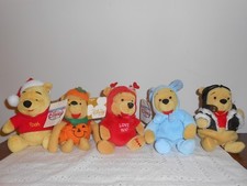 WINNIE THE POOH Beanbag Plush Lot of 5 DISNEY STORE Holidays Aviator 3 NWT