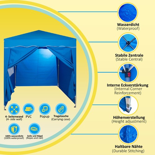 Pabellón Plegable 2x2m Tienda de Fiestas Jardín Klappzelt Carpa Impermeable 4 - Imagen 4 de 43