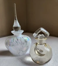 2 Vintage Glass Perfume Bottles - 1 Silvestri Iridescent, 1 Likely Older Italian