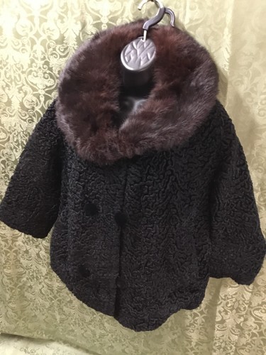 Black Persian Lamb Jacket Size S/M brwn rabbit Fur Collar Curly Wool Vintage 60s - Picture 11 of 11
