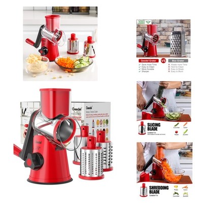 Rotary Cheese Grater, Kitchen Mandoline Vegetable Slicer with 3 Interchangeab...