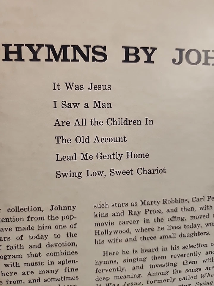 Johnny Cash ~ Hymns By Johnny Cash ~ 1959 Columbia CL 1284 Vinyl LP Very Good - Image 3 of 4