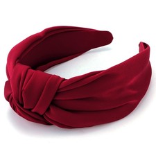 Red Knotted Satin Silk Headband Wide Non-Slip Top Knot Hair Accessory