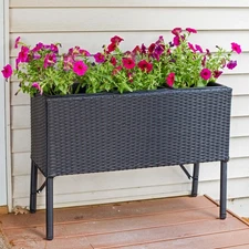 3-Section Wicker Raised Planter - Black by Sunnydaze