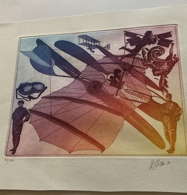  Hans-Gerhard Blödorn, Radierung, Thema Fliegerei, Auflage 47/100, gut erhalten
