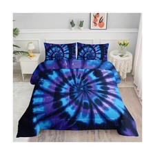 Tie Dye Comforter Set Blue Spiral Printed Pattern Bedding Set with ... Fast Ship