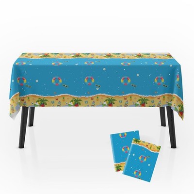 2Pack Beach Theme Tablecloth 54'' x108'', Summer Disposable Table Cover for Tro...
