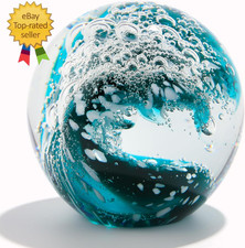 Hand Blown Ocean Waves Crystal Ball - Glass Collectible Figurines Spere