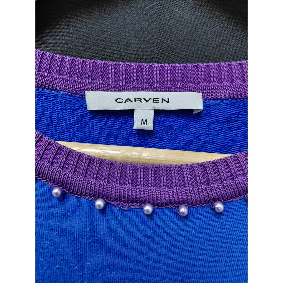 Suéter Pullover Cuello Redondo Cuentas Tallado Azul Púrpura | Talla M Foto 4 de 4