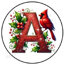 CHRISTMAS RED CARDINAL MONOGRAM LETTER  ENVELOPE SEALS LABELS STICKERS