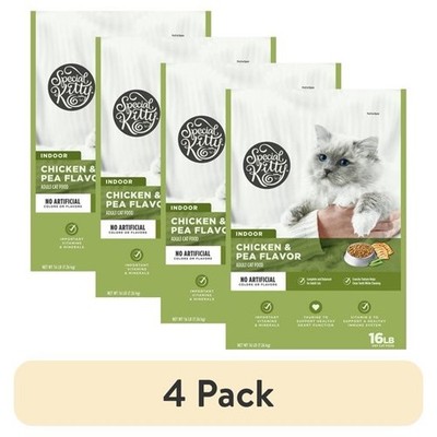 (4 pack) Special Kitty Indoor Formula Chicken & Pea Flavor Dry Cat Food, 16 lb.