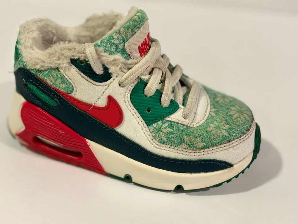 Suéter de Natal Nike Air Max 90 infantil tamanho 9C vermelho branco verde DC1623-100 - Imagem 2 de 4
