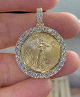 2Ct Round Cut Lab Created Diamond Liberty Coin Pendant 14K Yellow Gold Plated