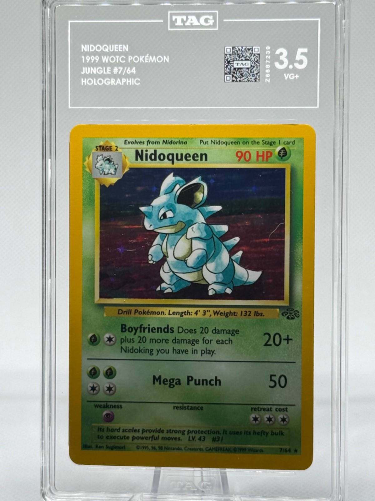 Nidoqueen Jungle 7/64 Holo Unlimited Holo Rare WoTC Pokemon TCG | TAG 3.5 VG+