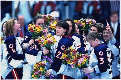 Cammi Granato Team USA celebrate after their victory over Canada i- Old Photo