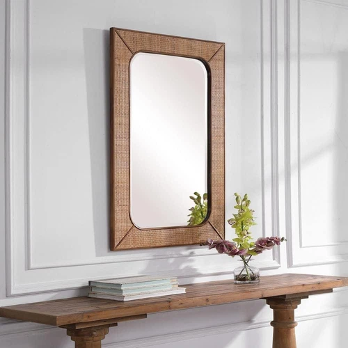 Elegant 28" X 42" Tahiti Warm Maple Satin Wall Mirror for Stylish Home Decor - Picture 2 of 5