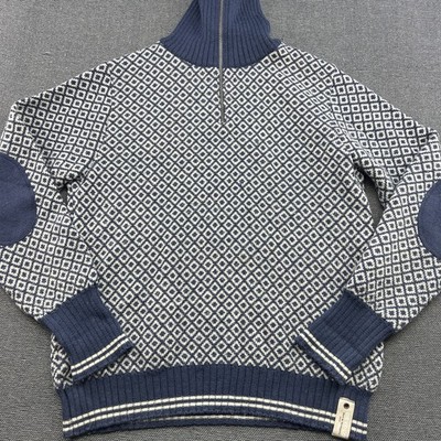 DEVOLD Norway Slogen Sweater Herren Gr.L Reine Schurwolle 1/4 Zip Rollkragenp...