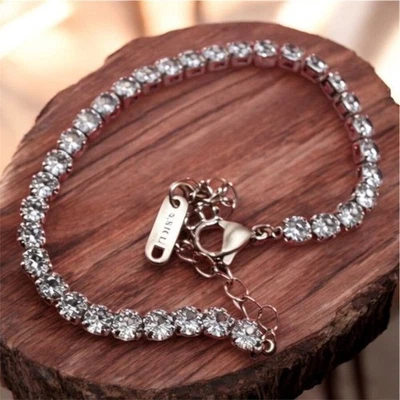 Bracelet Tennis Rivière en Acier Inoxydable & Zircons – Neuf - Photo 1/4