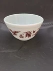 PYREX BOWL 40 1 1/2 T  Brown on White EARLY AMERICAN Eagle Corn Bellows Oil Lamp