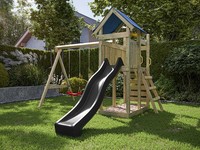 Spielturm Kletterturm KlettergerüSt Speedy Mit Doppelschaukel Rutsche Grau