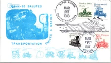 US SPECIAL EVENT CACHETED COVER TRANSPORTATION UNITES A NATION COMBO ROPEX 1983