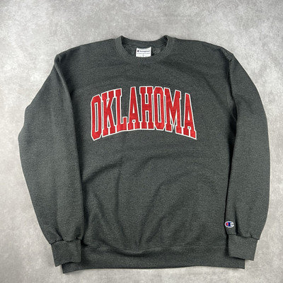 VTG Champion Dark Gray Oklahoma University College Spellout Crewneck Sweater XL