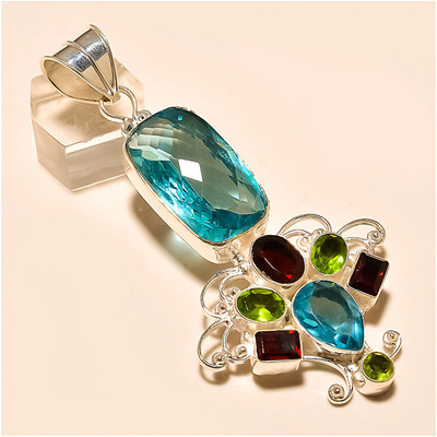 Charming Multi Quartz Pendant 925 Sterling Silver NEW + More In Shop