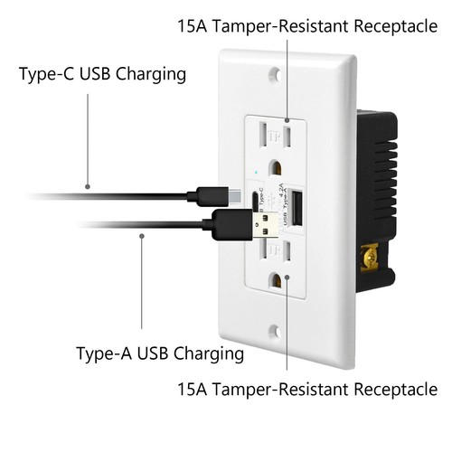 4.2 Amp Type C USB Electrical Outlet Tamper Resistant Wall Charger Receptacle ×4 - Picture 10 of 12