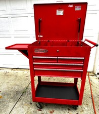 BLUE POINT  Four-Drawer Service Cart With Fold Up Side Shelve  30" X 19" X 41"
