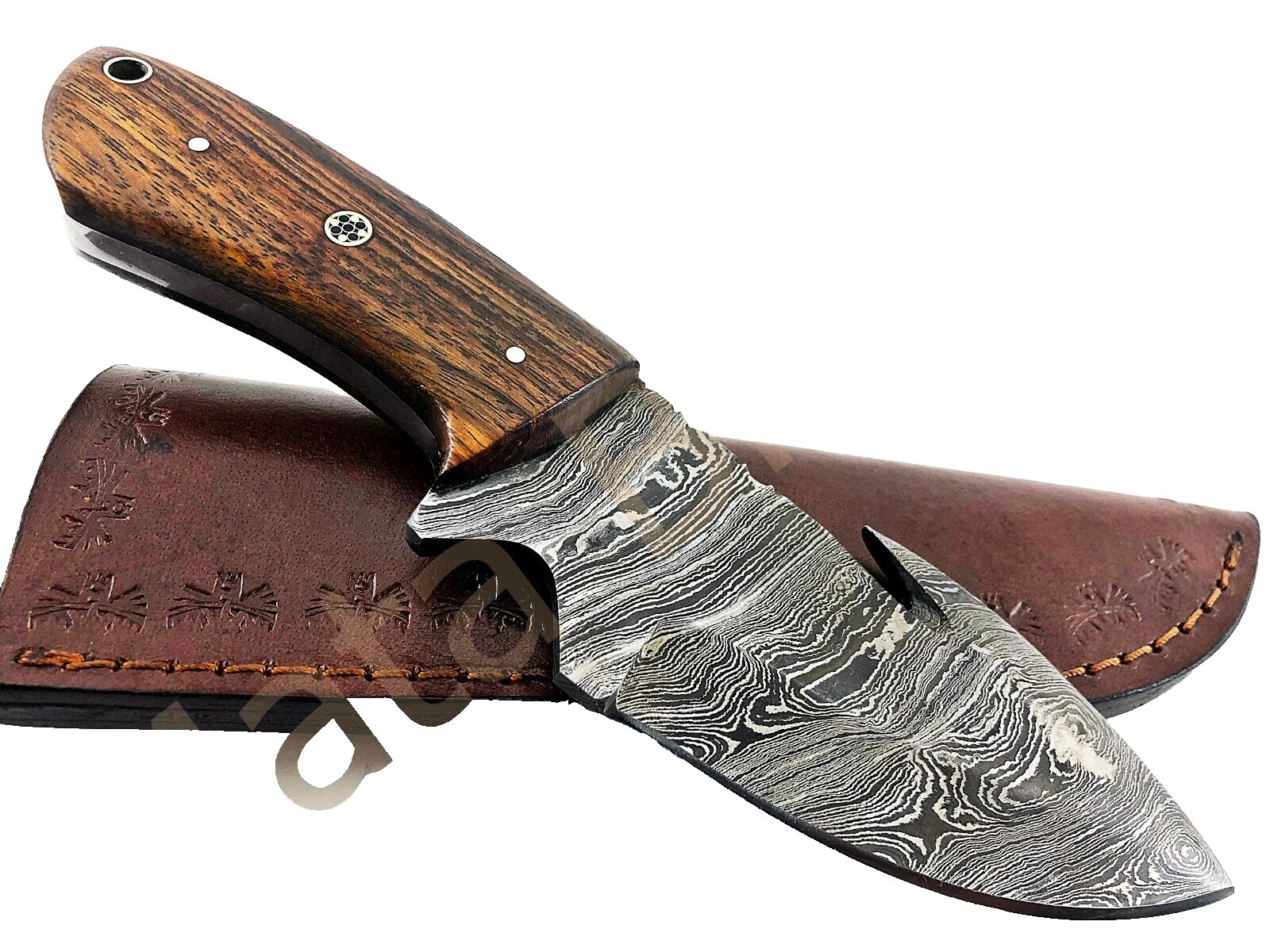 Mango de madera Hoja de acero de damasco combate Cuchillos de Hoja Fija De Colección