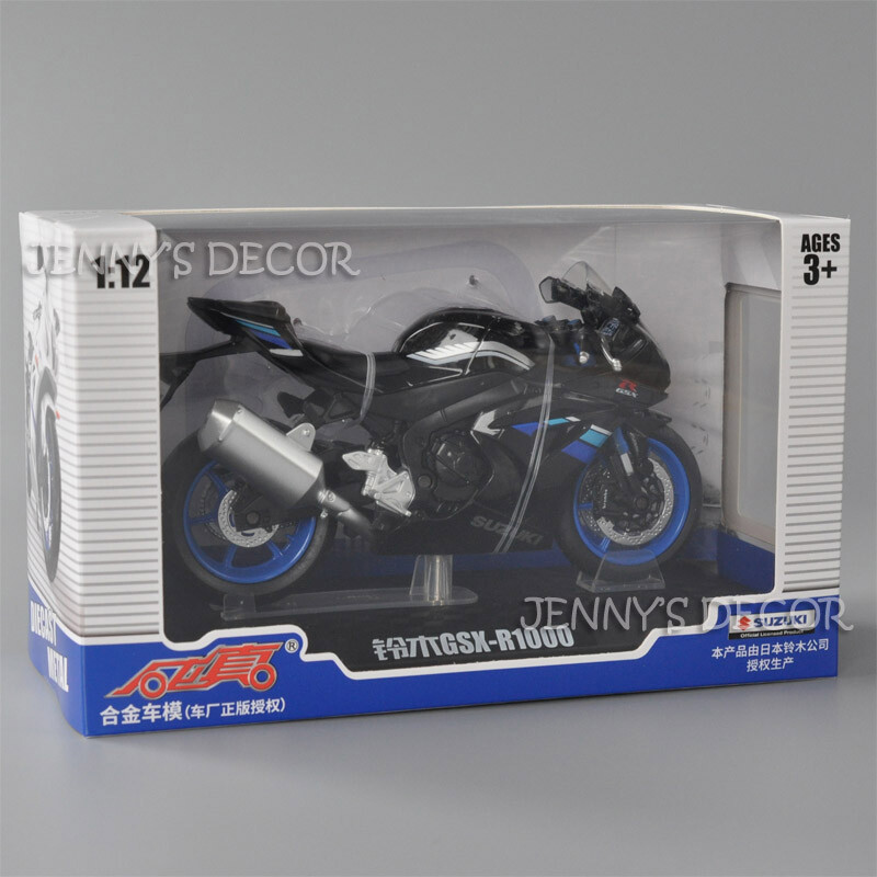 Moto Suzuki GSXR 1000 In Scala 1/12 – Die-cast Blu Con Ruote Libere, In Metallo, Per Bambini Dai 3 Anni