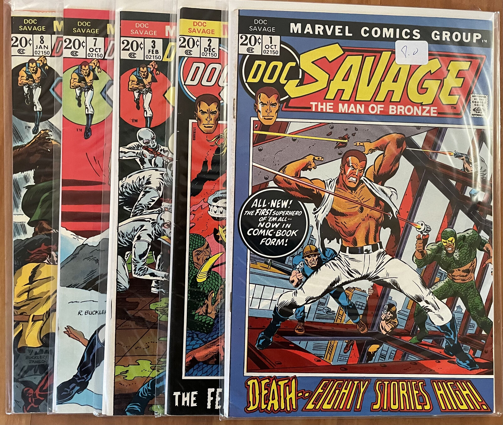 Doc Savage #1 (VF), #2 (VF+), #3 (VF/NM), #7 (VF-), #8 (VF), 1972