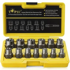 Topec 13+1 Piece Impact Bolt & Nut Remover Set - 3/8" Drive with Nut Extracto...