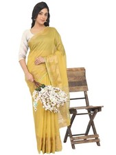 Women's Woven Polycotton Tant Saree Having Zari Border With Blouse Piece