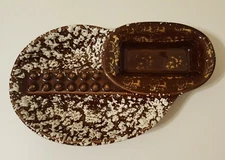 Stanford Sebring O. Ceramic MCM Footed Mottled Textured Brown White Gold Ashtray