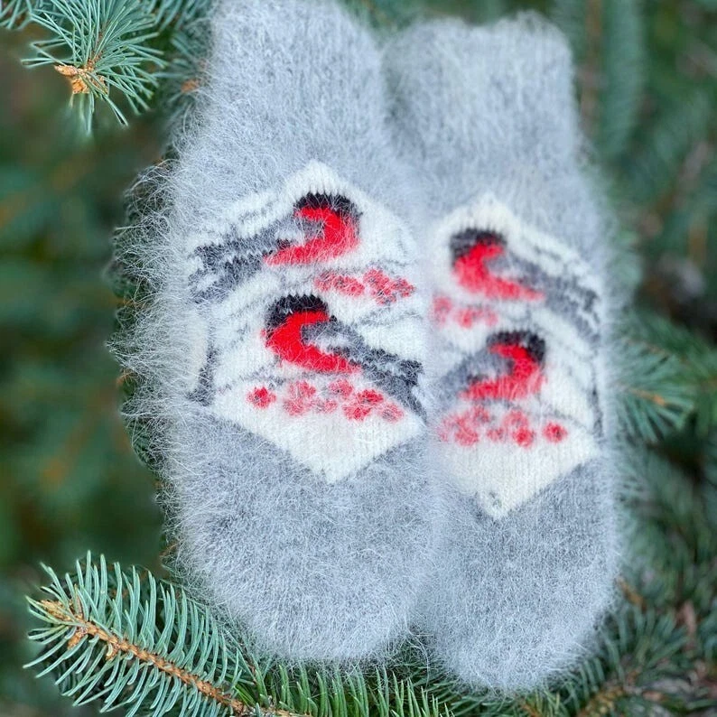 Womens Angora Warm Winter Mittens | Knitted Mittens 100% Natural Angora wool - Image 2 of 4