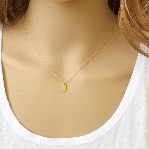 14K Solid Yellow Gold Mini Dog Tag 