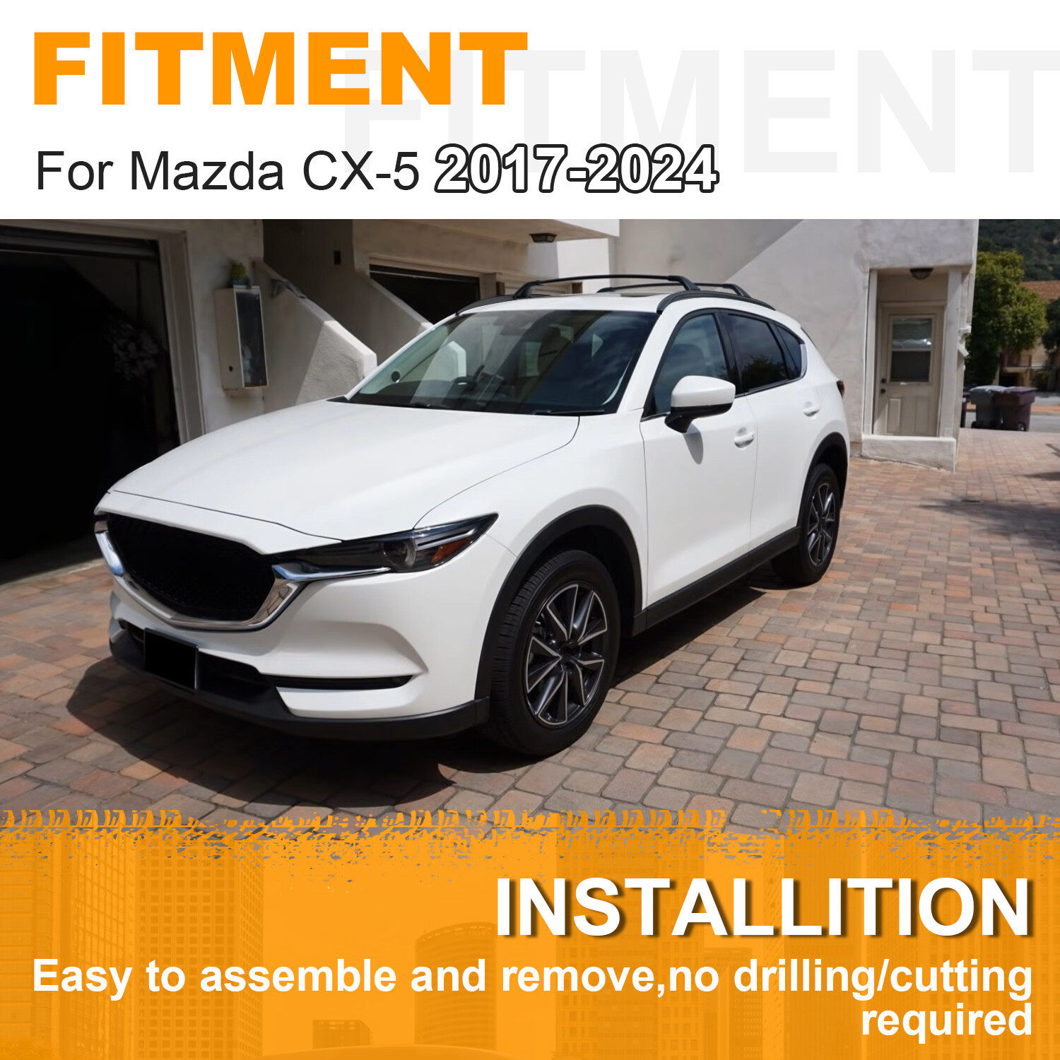 For Mazda CX-5 CX5 17-24 Aluminum Black 2Pcs Roof Rack Side Rails Cargo Carrier