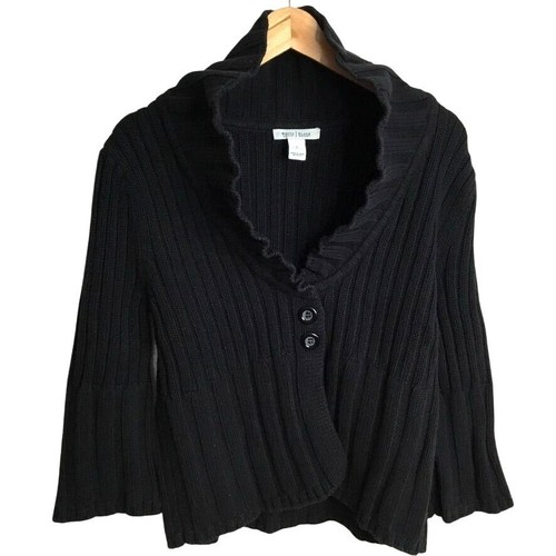 WHITE HOUSE BLACK MARKET Women Black Shawl Collar Bell Sleeve Fire Pit Cardi L