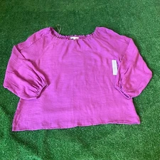 Counterparts Long Sleeve Shirred Neck Lightweight Bohemian Blouse Top Size L NEW